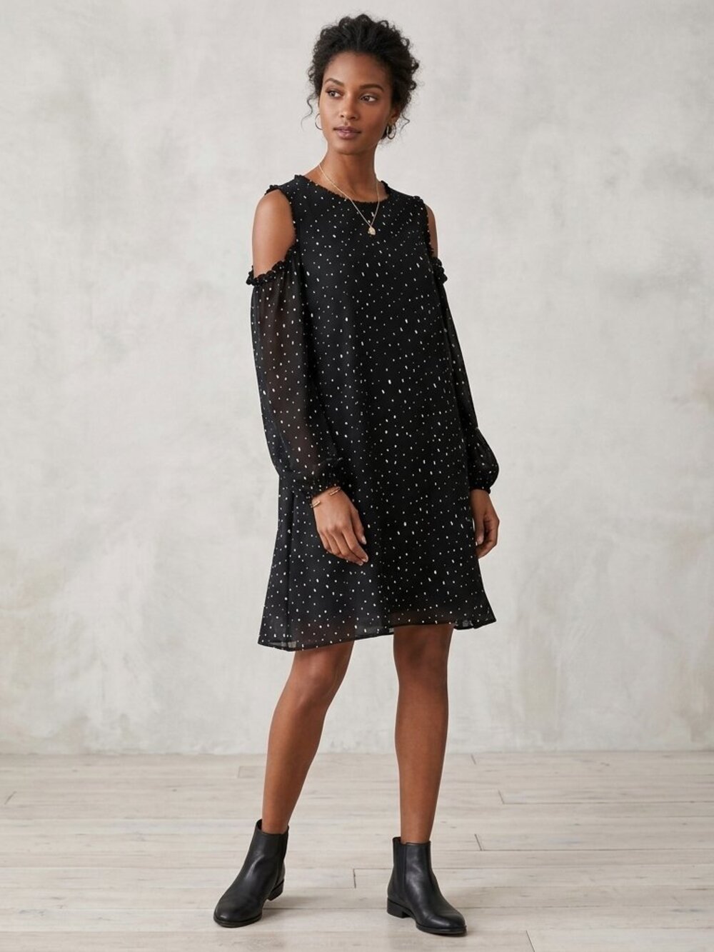 Worthington Black Abstract Polka Dot Cold Shoulder Dress 12